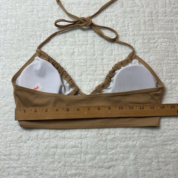 Romwe Tan Ribbed Halter Bikini Top lightly padded tie neck M - Picture 5 of 6